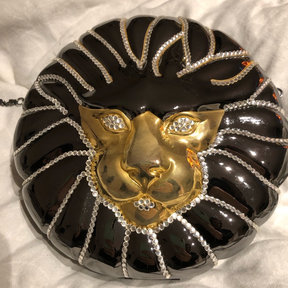 Vintage Black and Gold Lion Face Evening Clutch